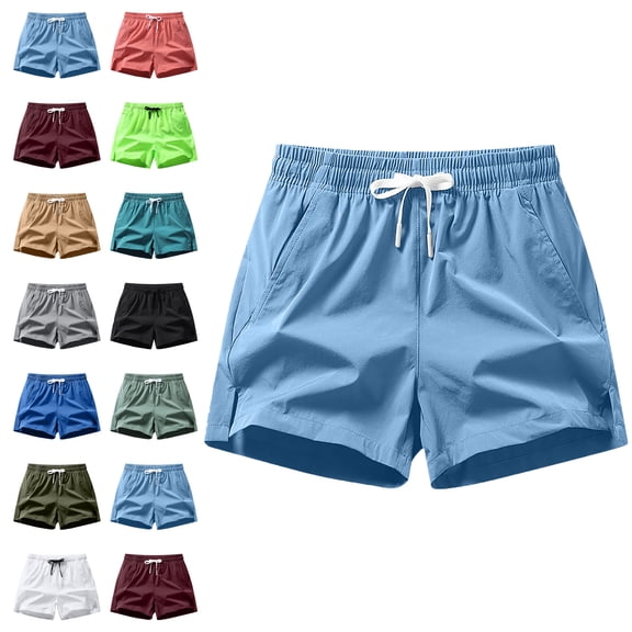 Men's Casual Summer Solid Color Casual Comfortable Drawstring Pocket Elastic Waist Shorts Mens Capri pants Drawstring Pockets Elastic Waist Lightweight Summer Athletic Beach Shorts