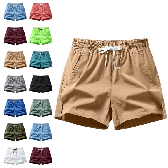 Men's Casual Summer Solid Color Casual Comfortable Drawstring Pocket Elastic Waist Shorts Mens Capri pants Drawstring Pockets Elastic Waist Lightweight Summer Athletic Beach Shorts