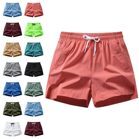 Men's Casual Summer Solid Color Casual Comfortable Drawstring Pocket Elastic Waist Shorts Mens Capri pants Drawstring Pockets Elastic Waist Lightweight Summer Athletic Beach Shorts