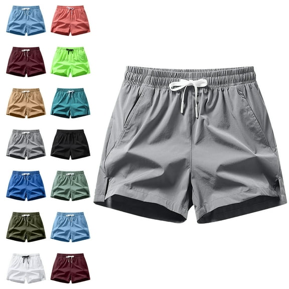 Men's Casual Summer Solid Color Casual Comfortable Drawstring Pocket Elastic Waist Shorts Mens Capri pants Drawstring Pockets Elastic Waist Lightweight Summer Athletic Beach Shorts