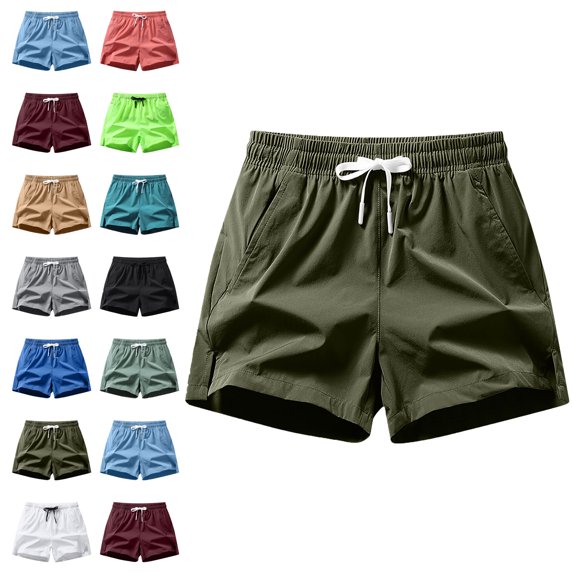 Men's Casual Summer Solid Color Casual Comfortable Drawstring Pocket Elastic Waist Shorts Mens Capri pants Drawstring Pockets Elastic Waist Lightweight Summer Athletic Beach Shorts
