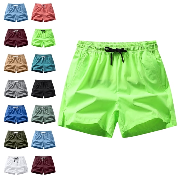 Men's Casual Summer Solid Color Casual Comfortable Drawstring Pocket Elastic Waist Shorts Mens Capri pants Drawstring Pockets Elastic Waist Lightweight Summer Athletic Beach Shorts