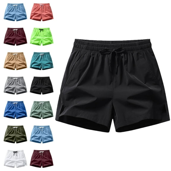 Men's Casual Summer Solid Color Casual Comfortable Drawstring Pocket Elastic Waist Shorts Mens Capri pants Drawstring Pockets Elastic Waist Lightweight Summer Athletic Beach Shorts