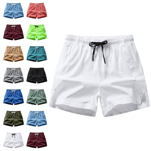 Men's Casual Summer Solid Color Casual Comfortable Drawstring Pocket Elastic Waist Shorts Mens Capri pants Drawstring Pockets Elastic Waist Lightweight Summer Athletic Beach Shorts