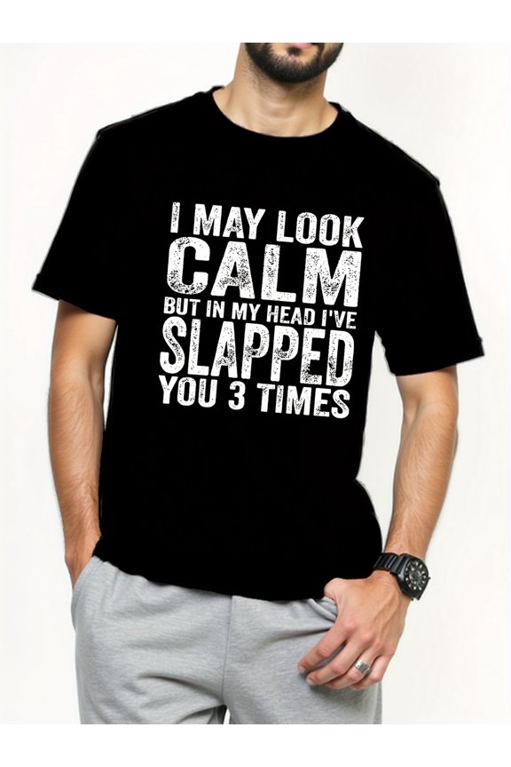 Men's Casual Summer T-Shirt with Printed Pattern, Polyester Knit Fabric, Round