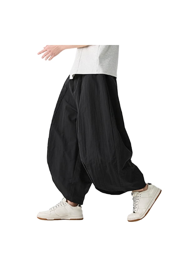 Men's Casual Summer Wide Leg Pants Breathable Comfortable Outdoor Beach Daily Wear Loose Fit Split Hem Lightweight Men's Pants Stretch Waist Big and Tall Summer