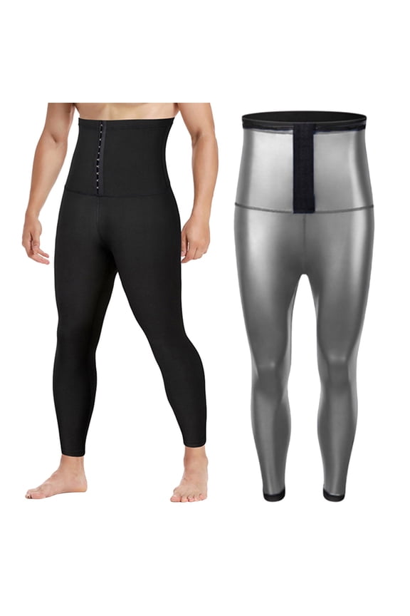 Men's Casual Sweat Inducing Sports Tights Fitness Body Shaping Training Yoga Pants for Abdomen Waist Control Silver L
