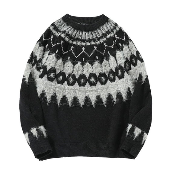 Men's Casual Sweater Crewneck Tribal Aztec Print Long Sleeve Vintage Pullover for Men Christmas Fathers Day Gifts (3XL, Black)