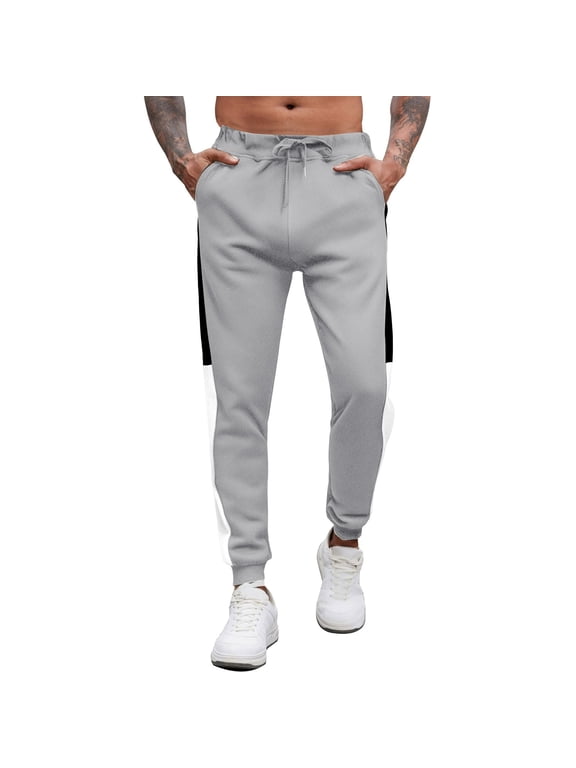 Men's Casual Sweatpants Slim Fit Joggers Pant Drawstring Color Patching Athletic Gym Jogging Pants with Pockets