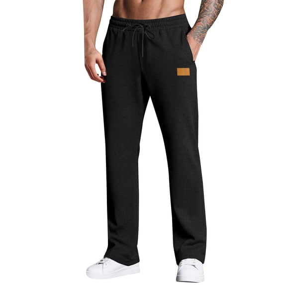 Men's Casual Sweatpants Solid Color Drawstring Elastic Waist Loose Fit Straight Leg Sports Exercise Pants With Pockets (M, Black)