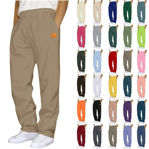Men's Casual Sweatpants Sports Straight Leg Casual Fashion Trend Men's Pants Solid Leather Label Men's Pants Sweatpants