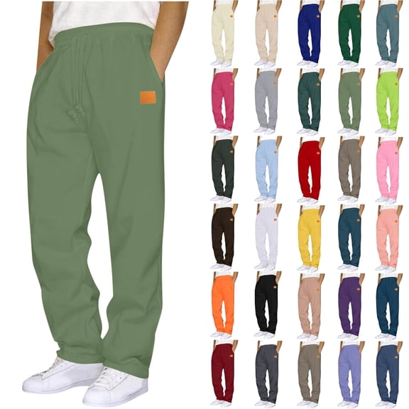 Men's Casual Sweatpants Sports Straight Leg Casual Fashion Trend Men's Pants Solid Leather Label Men's Pants Sweatpants