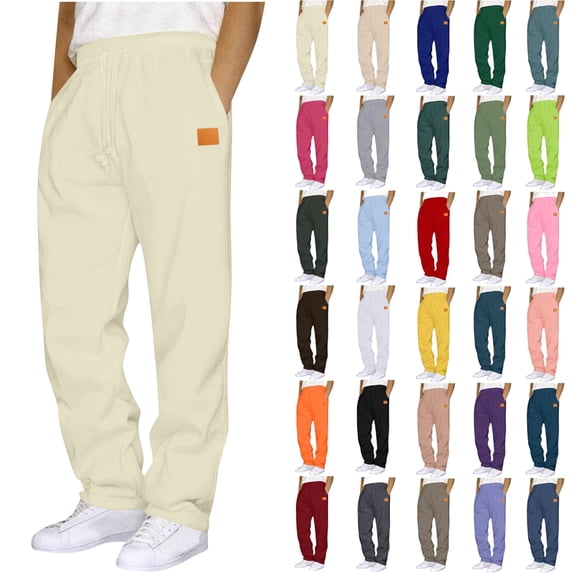 Men's Casual Sweatpants Sports Straight Leg Casual Fashion Trend Men's Pants Solid Leather Label Men's Pants Sweatpants