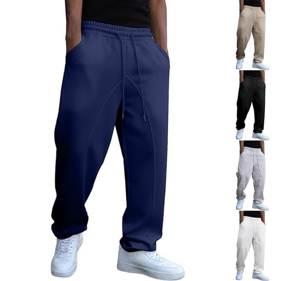 Men's Casual Sweatpants Straight Leg Joggers, Solid Color Athletic Trousers, Elastic Waist Drawstring Regular Fit, Quick Dry Breathable Lightweight, Gym Running Hiking | AESTIVO,Black L