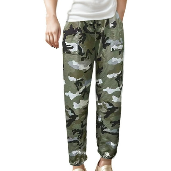Men's Casual Sweatpants with Drawstring Pockets Digital Camo Print Woven Fabric CE1 L
