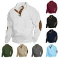 thumbnail image 1 of Men's Casual Sweatshirt Long Sleeve Stand Collar Pullover Button Down Fall Winter Sweater with Elbow Patches White 3XL, 1 of 4