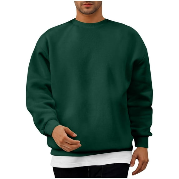 Men's Casual Sweatshirt Solid Color Long Sleeves Round Neck Sweatshirts Comfortable Outdoor Pullover Tops Army Green L