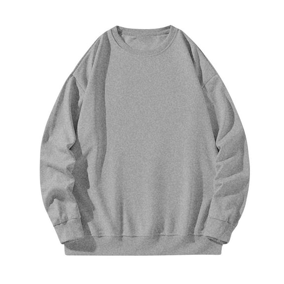 Men's Casual Sweatshirt Solid Color Long Sleeves Round Neck Sweatshirts Comfortable Outdoor Pullover Tops Gray XXL