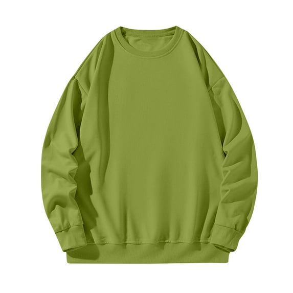Men's Casual Sweatshirt Solid Color Long Sleeves Round Neck Sweatshirts Comfortable Outdoor Pullover Tops Green XXL