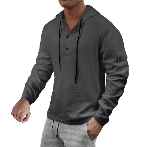 Men's Casual Sweatshirts Loose Solid Colors Daily Sports Pullover Hoodie Drawstring Pockets Outdoor Sweatshirt Dark Gray L