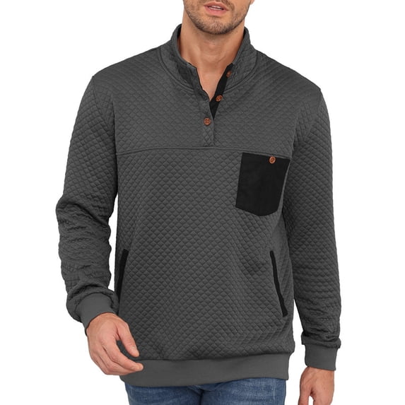 Men's Casual Sweatshirts Quarter Button Stand Collar Pullover Sweater Henley Waffle Knit Jacket