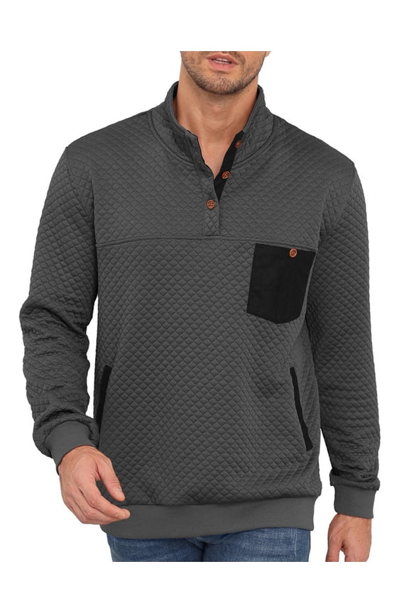 Men's Casual Sweatshirts Quarter Button Stand Collar Pullover Sweater Henley Waffle Knit Jacket