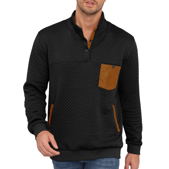 Men's Casual Sweatshirts Quarter Button Stand Collar Pullover Sweater Henley Waffle Knit Jacket