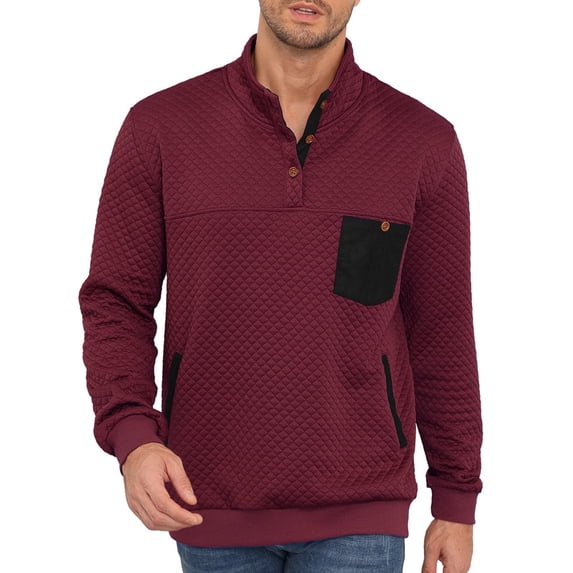Men's Casual Sweatshirts Quarter Button Stand Collar Pullover Sweater Henley Waffle Knit Jacket