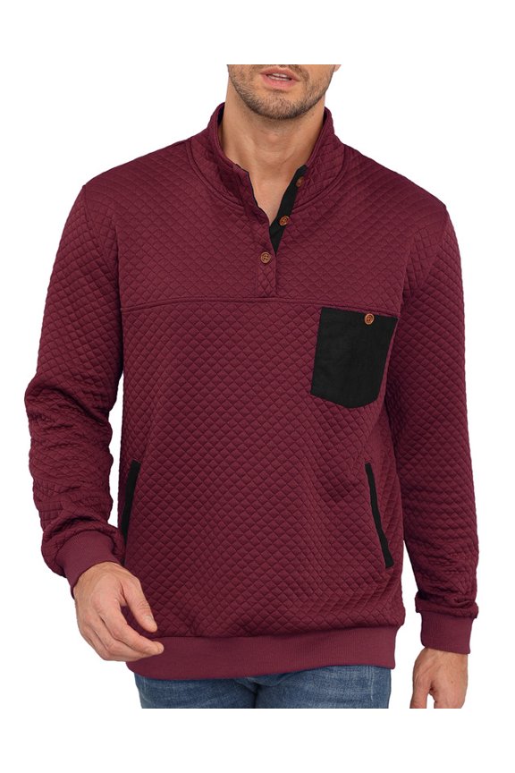 Men's Casual Sweatshirts Quarter Button Stand Collar Pullover Sweater Henley Waffle Knit Jacket