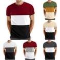 thumbnail image 1 of Men's Casual T-Shirt Cotton Blend Short Sleeve Pullover Round Neck Patchwork Athletic Quick Dry Gym Workout Running Training Yoga Summer Outdoor | Zenithor,Wine M, 1 of 5