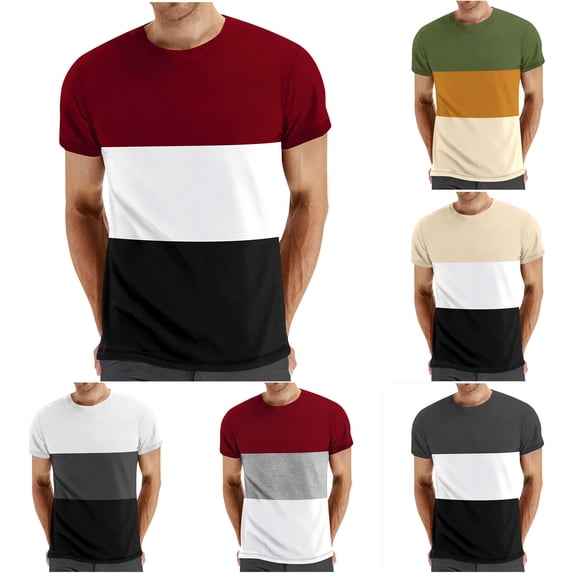Men's Casual T-Shirt Cotton Blend Short Sleeve Pullover Round Neck Patchwork Athletic Quick Dry Gym Workout Running Training Yoga Summer Outdoor | Zenithor,Wine M