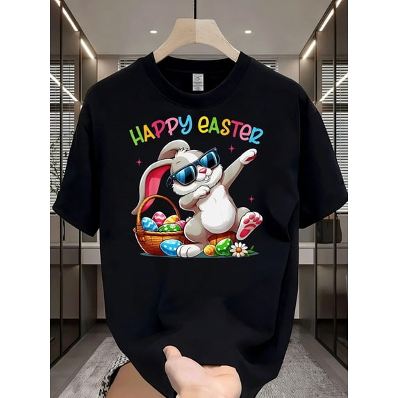 Men's Casual T Shirt Happy Easter Bunny Fashion Glasses Egg Basket Graphic Tees Men Fashion Holiday Gift Adult Men