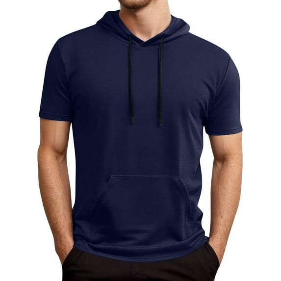 Men's Casual T-Shirt with Hood for Outdoor Summer Activities Versatile Sportswear Featuring Drawstring Pocket for Basketball Training Mens T-Shirts Blue with Pockets In Front Big and Tall 4x