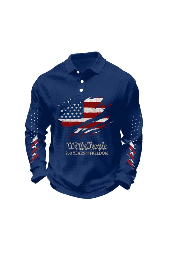 Men's Casual T-Shirt National Flag Print Waffle Knit Sytlish Polo Shirt Memorial Day Veteran T-Shirts