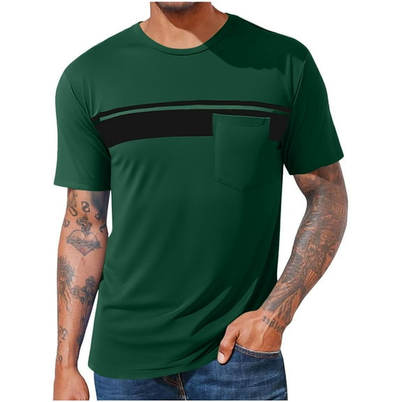 Men's Casual T-Shirt Short Sleeve Regular Fit Crewneck Tee Summer Graphic Tops with Pocket