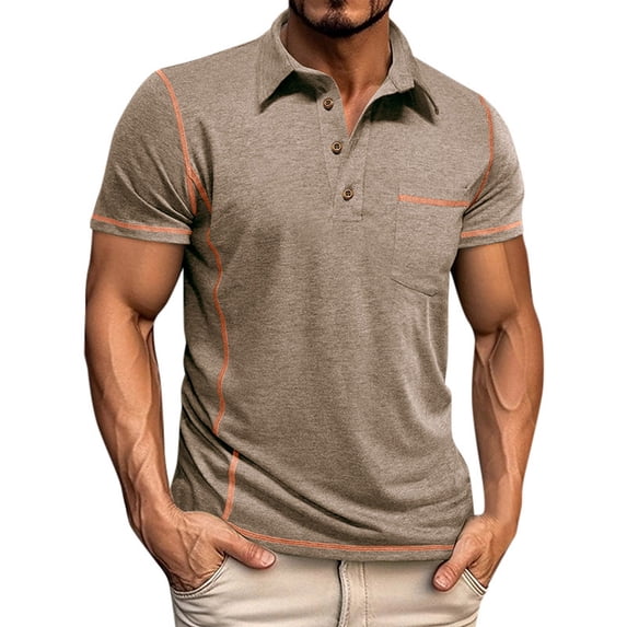 Men's Casual T Shirt Summer Short Sleeve Fashionable Pocket Design Striped Letter Print Comfortable Tees for Everyday Wear