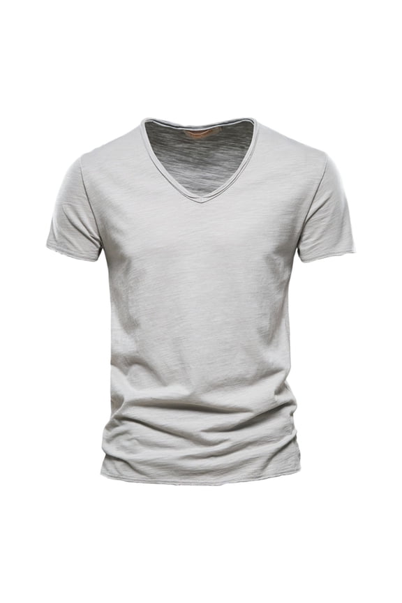 Men's Casual T-Shirt, V-Neck Short Sleeve Solid Color Cotton Top, Basic Everyday Wear for Summer and Relaxed Outfits Grey M