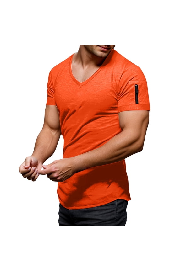 Men's Casual T-Shirt V-Neck Short Sleeve Solid Top for Everyday Wear with Zipper Detail Comfortable Summer Tee 4xl Mens T-Shirts Medium V Neck White