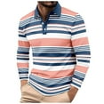 thumbnail image 1 of Men's Casual T Shirts 2025 Stylish Long Sleeve Stand Collar Striped Tees Lightweight Golf Blouse Slim Fit (XL, Pink), 1 of 6