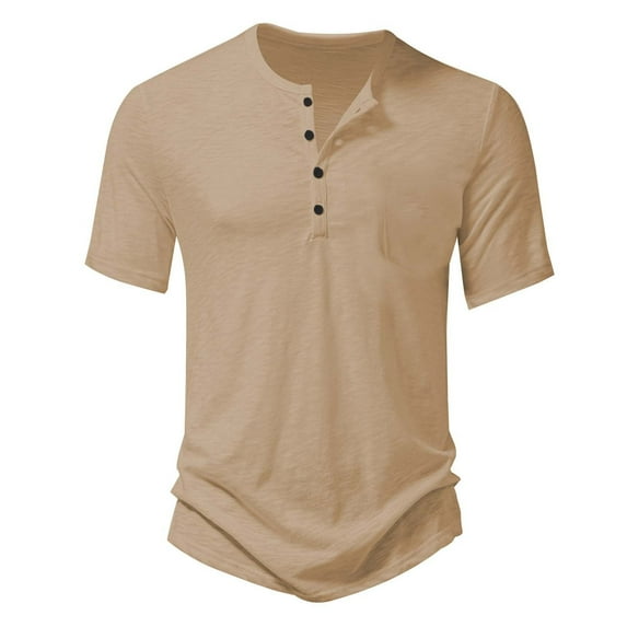 Men's Casual T Shirts Short Sleeve Solid Color Button Up Tee For Daily Wear Outdoor Activities Spring Summer Comfortable Top
