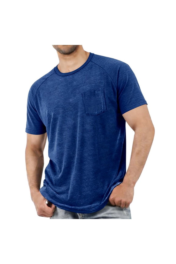 Men's Casual T-shirts Comfy Cotton Crew Neck Tees Wicking Moisture Workout Running Tops with Chest Pocket (XL, Navy)