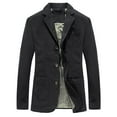 thumbnail image 1 of Men's Casual Three Button Coat Striped Lined Cotton Twill Suit Blazer Jacket Notch Lapel Vintage Jacket Sport Coat with Muti Pockets Big and Tall Size M-3XL Black, 1 of 2