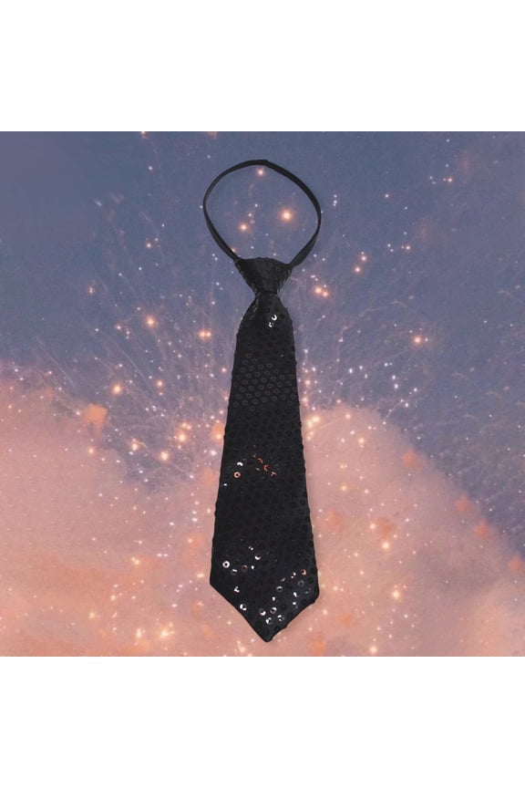 Men Casual Sequin Dance Performance Tie with Zipper Adjustable Design for Stage Events, Black