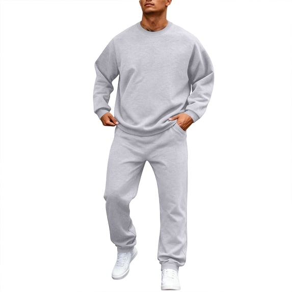 Men's Casual Tracksuit Athletic Sweatsuits Pullover Long Sleeve Sweatshirt & Jogger 2 Piece Outfit Plus Size Running Jogging Sport Suit Sets White L