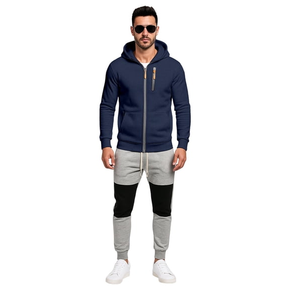 Men's Casual Tracksuit Set Autumn Comfortable Hooded Zip Up Sweatshirt And Matching Jogger Pants For Daily Wear Sports
