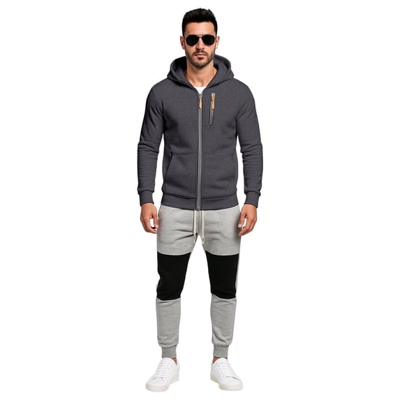 Men's Casual Tracksuit Set Autumn Comfortable Hooded Zip Up Sweatshirt And Matching Jogger Pants For Daily Wear Sports