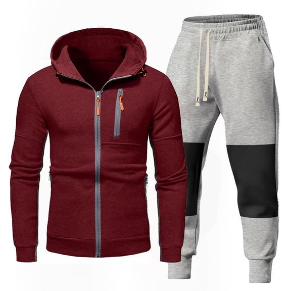 Men's Casual Tracksuit Set Autumn Comfortable Hooded Zip Up Sweatshirt And Matching Jogger Pants For Daily Wear Sports