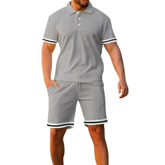 Men's Casual Tracksuit Set Loose Fit Men Summer Sets Casual Henley T Shirts For Men Stretch Holiday Fashionable Set Outfits For Men 2 Piece Sets Formal Gray XXL