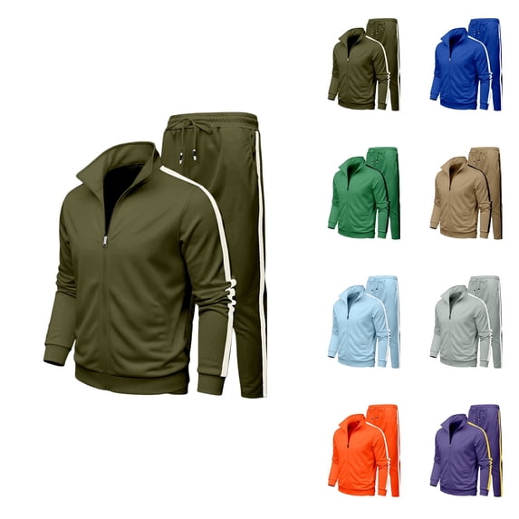 Men's Casual Tracksuit Set with Hooded Sweatshirt and Jogger Pants – Full Zip Athletic Workout Outfit for Daily Wear and Training