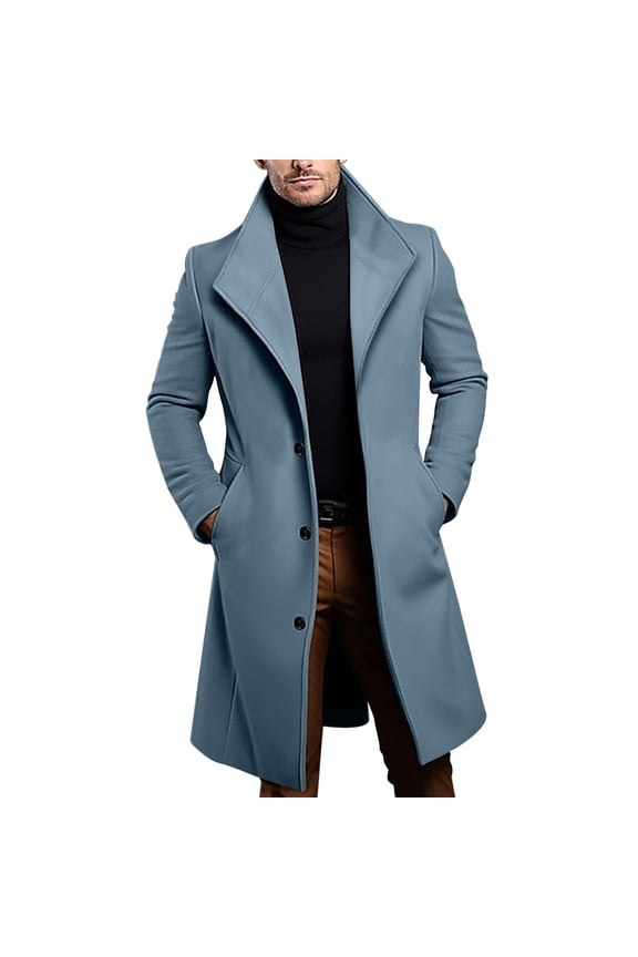 Men's Casual Trench Coat Breated Notched Lapel Winter Long Jacket Pea Coat Overcoat (Navy,M)
